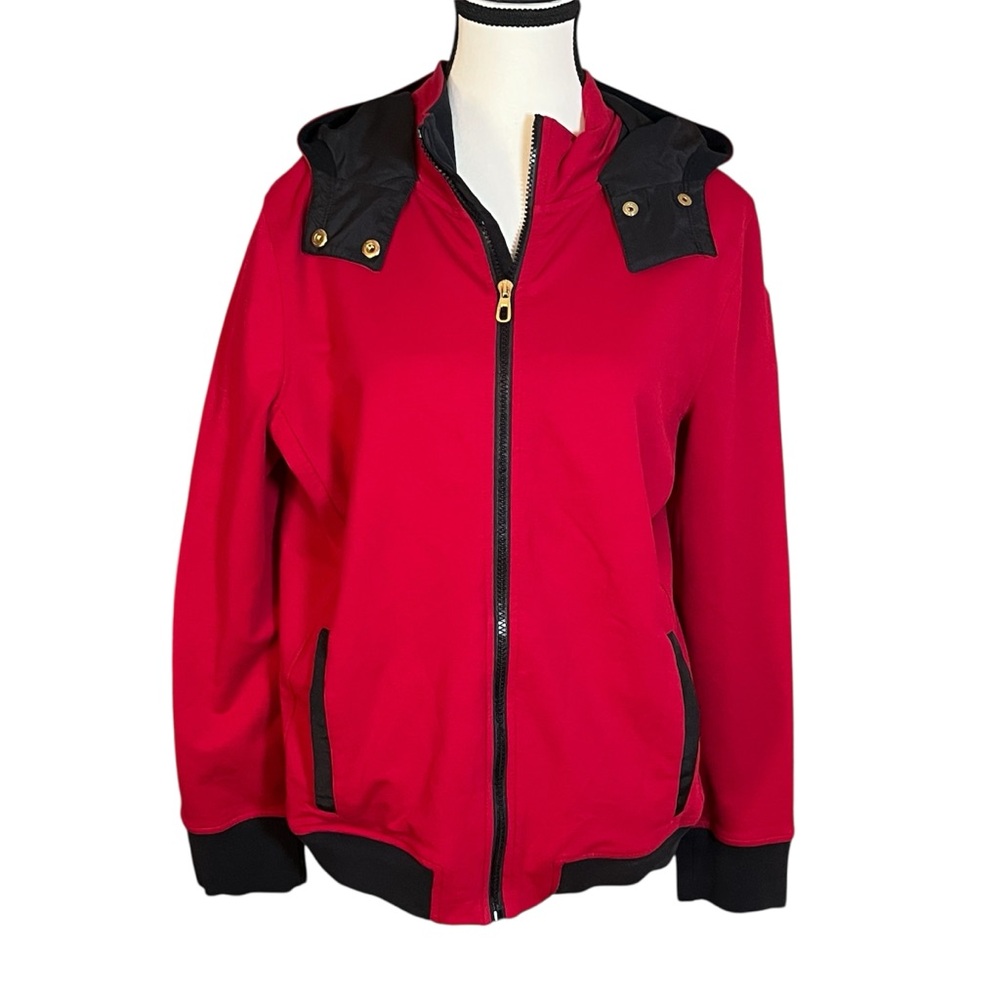 Ralph Lauren Active LRL Jacket Womens XL Red Black Full Zip Hooded Preppy Luxury